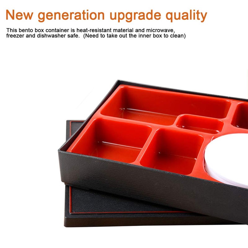 Together-life Japanese Bento Box, 5 Compartment Traditional Sushi Bento Box Lunch Box Plastic Snack Serving Tray with Lid Serving Dish Food Container for Home Restaurant Business Office Picnic - Image 3